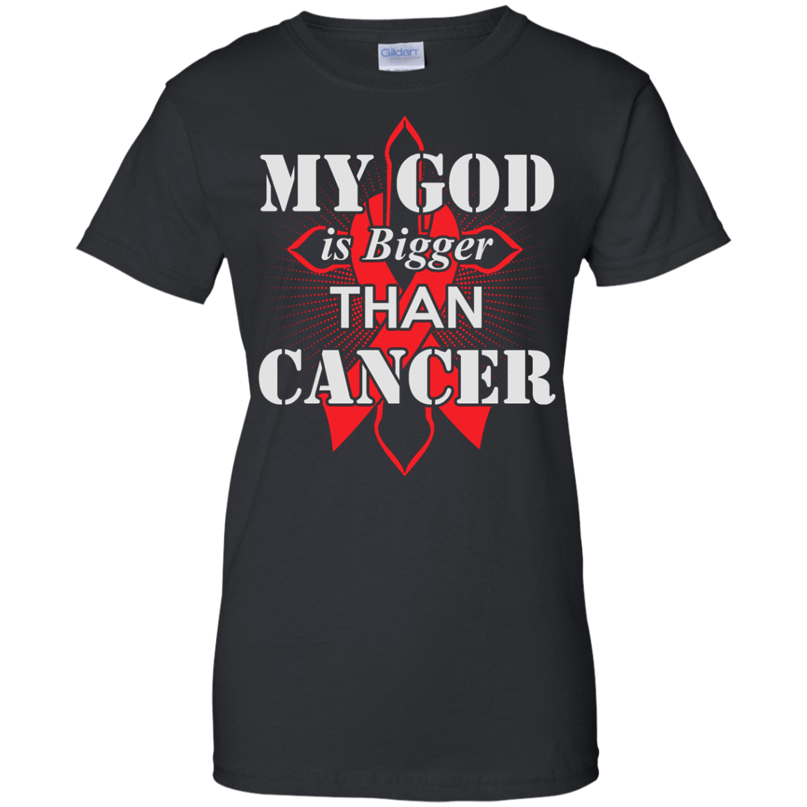 My God Is Bigger Than Cancer Red Awareness Ribbon-T-Shirt & Hoodie-Women's T-Shirt-Black