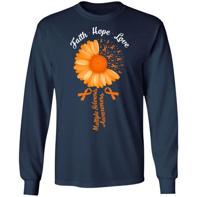 Faith Hope Love Orange Multiple Sclerosis Awareness-T-Shirt & Hoodie-Long Sleeve T-Shirt-Navy