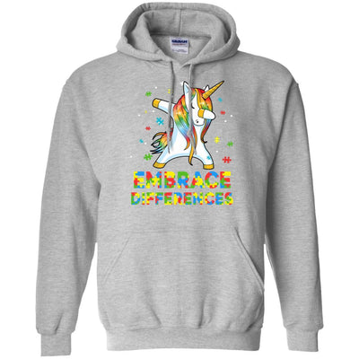 Dabbing Unicorn Autism Awareness Embrace Differences-T-Shirt & Hoodie-Pullover Hoodie-Sport Grey