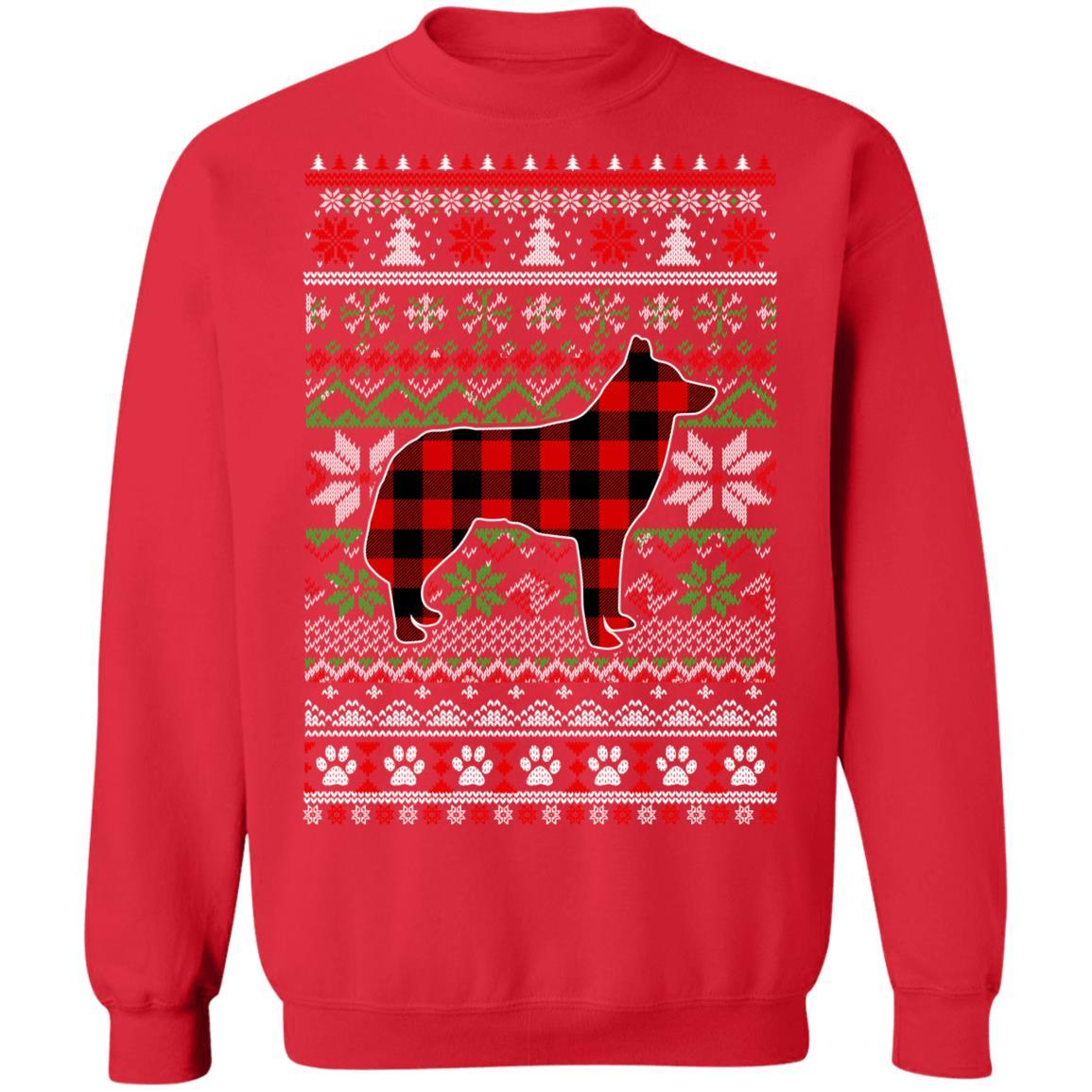 Siberian Husky Red Plaid Ugly Christmas Sweater Gifts-T-Shirt & Sweatshirt-Crewneck Sweatshirt-Red