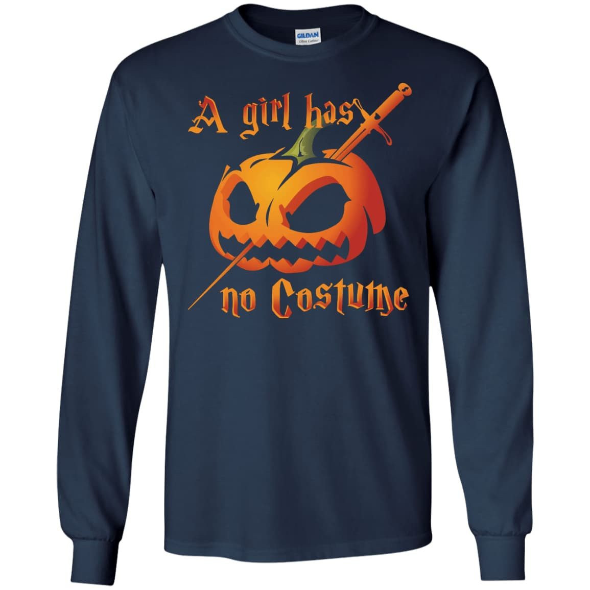 A Girl Has No Costume Halloween-T-Shirt & Hoodie-Long Sleeve T-Shirt-Navy