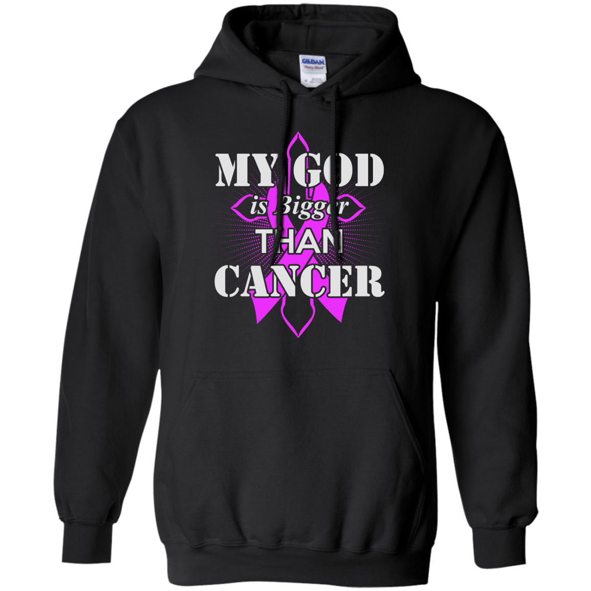 My God Is Bigger Than Cancer Purple Awareness Ribbon-T-Shirt & Hoodie-Pullover Hoodie-Black