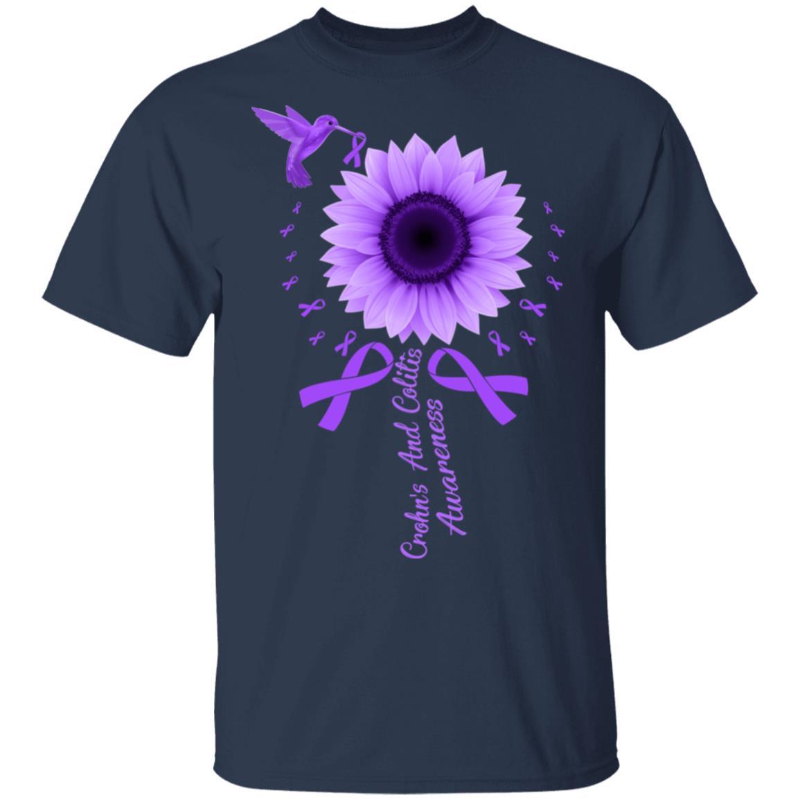 Hummingbird Sunflower Purple Crohn's And Colitis Awareness-T-Shirt & Hoodie-Classic T-Shirt-Navy