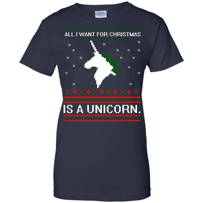 All I Want For Christmas Is A Unicorn Sweater-T-Shirt & Hoodie-Women's T-Shirt-Navy