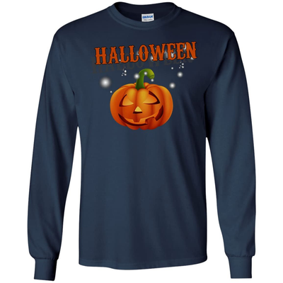 Glowing Pumpkin Cool Halloween-T-Shirt & Hoodie-Long Sleeve T-Shirt-Navy