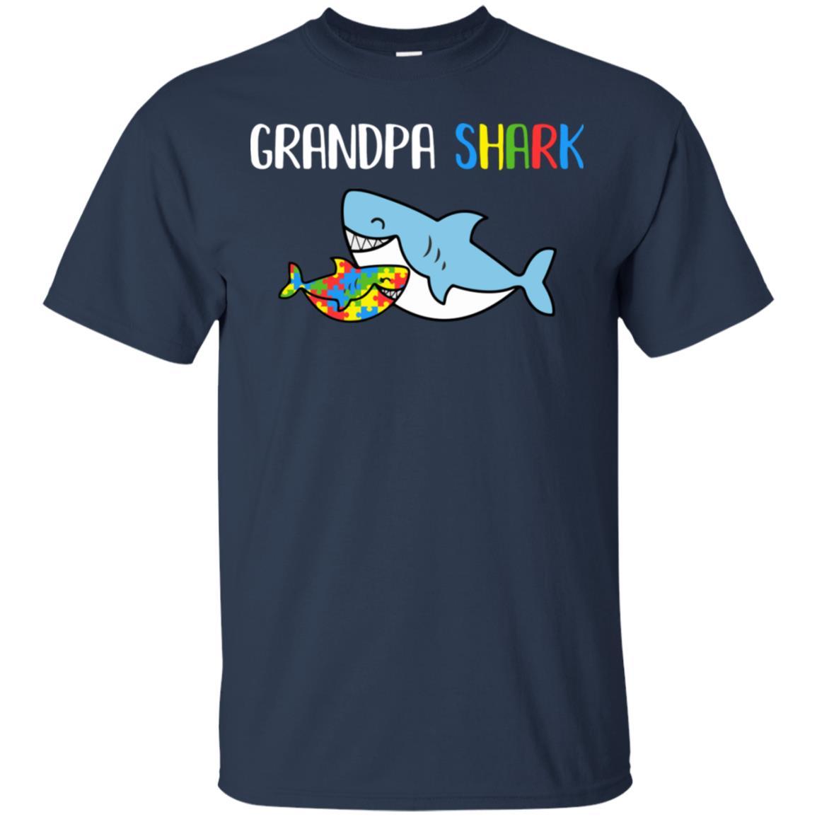 Grandpa Shark Support Autism Awareness For Grandchild-T-Shirt & Hoodie-Classic T-Shirt-Navy