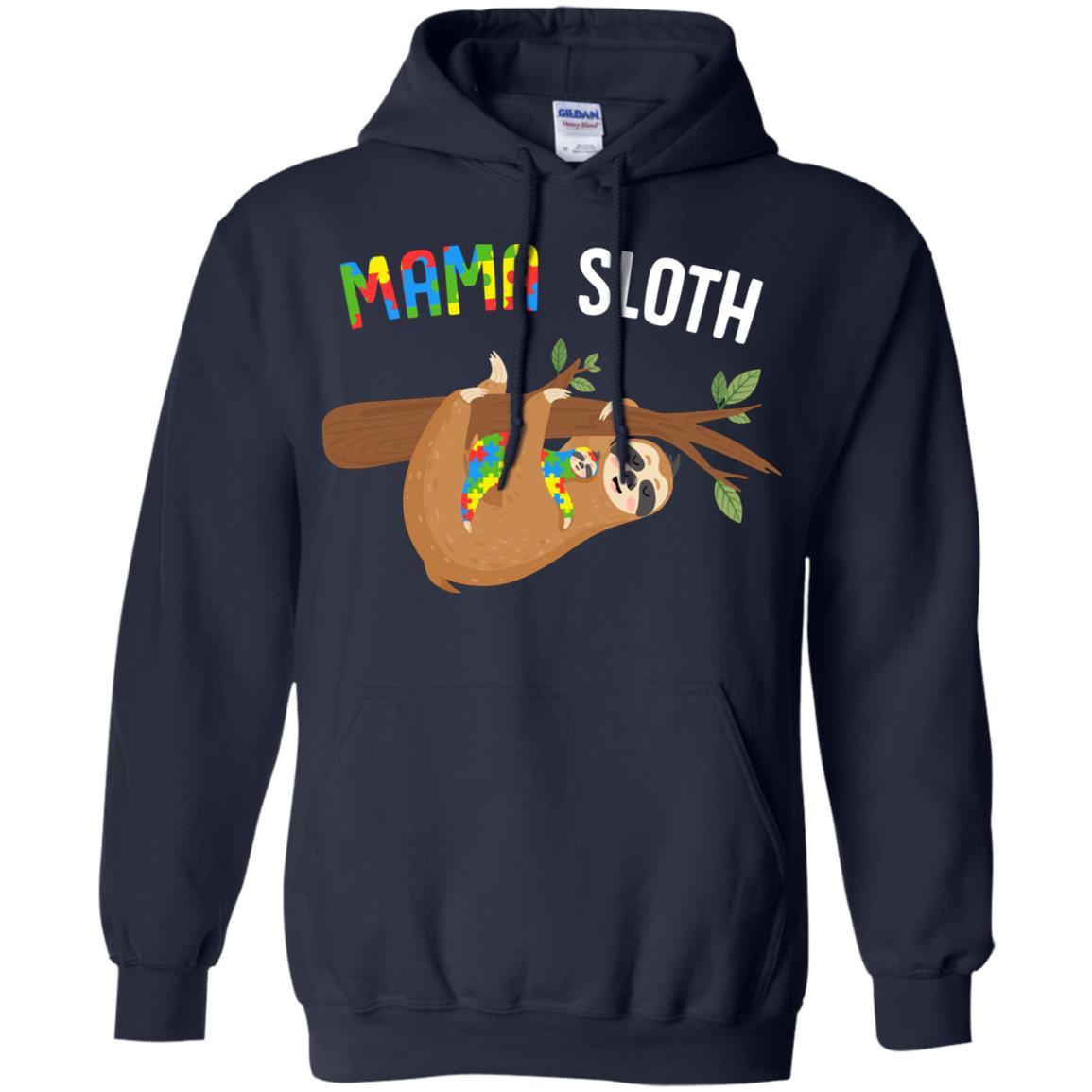 Mama Sloth Autism Awareness Mom Gift-T-Shirt & Hoodie-Pullover Hoodie-Navy