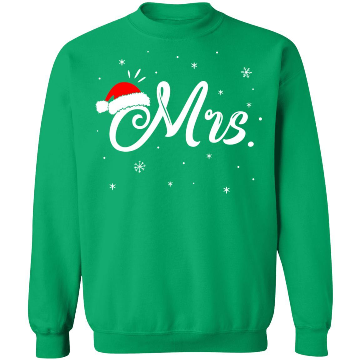 Funny Christmas Couple Matching Mr And Mrs Santa Hat-T-Shirt & Sweatshirt-Crewneck Sweatshirt-Irish Green