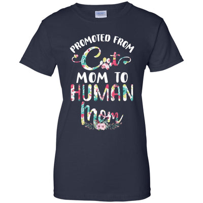 Floral Promoted From Cat Mom To Human Mom Gift-T-Shirt & Tank Top-Women's T-Shirt-Navy