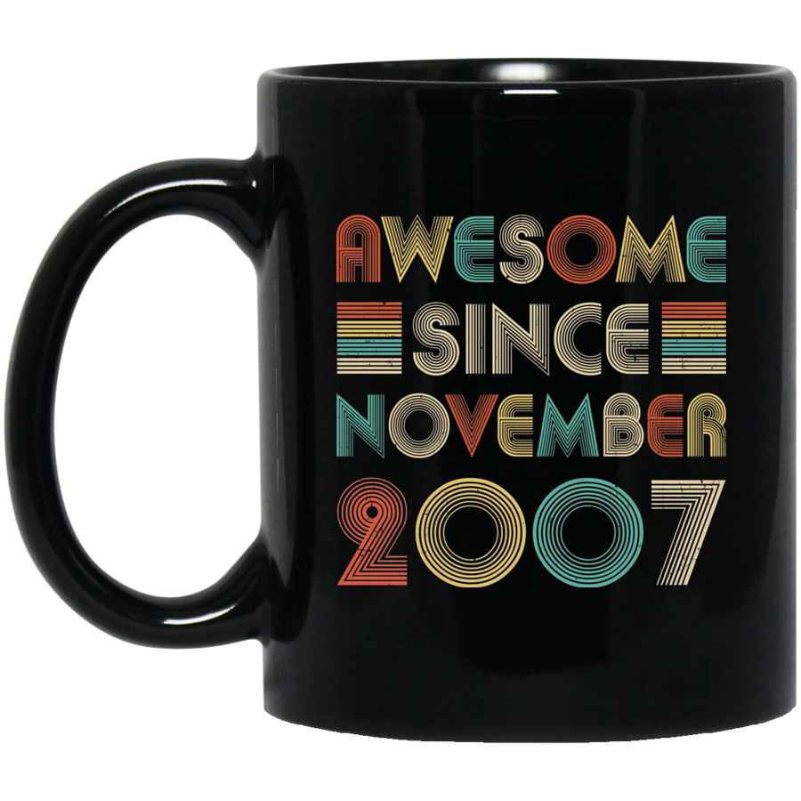 Awesome Since November 2007 Vintage 14th Birthday Gifts Mug-Coffee Mug-BM11OZ 11 oz. Black Mug-Black
