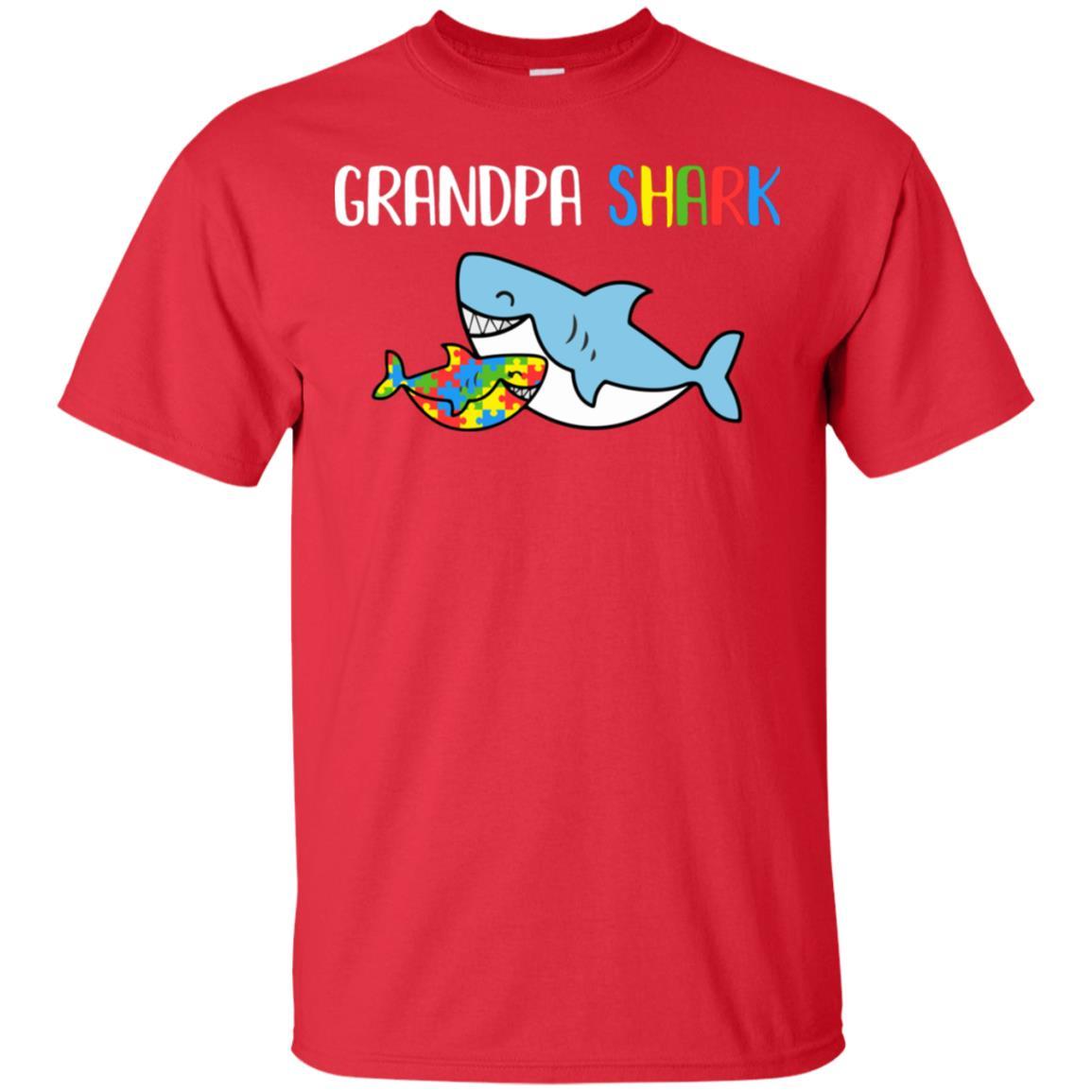 Grandpa Shark Support Autism Awareness For Grandchild-T-Shirt & Hoodie-Classic T-Shirt-Red