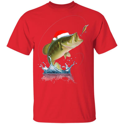 Funny Bass Fishing Santa Hat Christmas Pajama Fisherman Gift-T-Shirt & Sweatshirt-Classic T-Shirt-Red