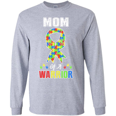 Mom Of A Warrior Support Autism Awareness Gift-T-Shirt & Hoodie-Long Sleeve T-Shirt-Sport Grey