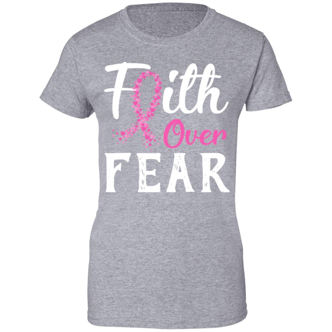 Breast Cancer Awareness Pink Ribbon Faith Over Fear-T-Shirt & Hoodie-Women's T-Shirt-Sport Grey