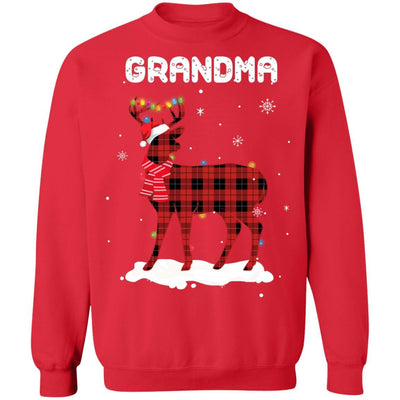 Grandma Deer Red Plaid Christmas Family Matching Pajamas-T-Shirt & Sweatshirt-Crewneck Sweatshirt-Red