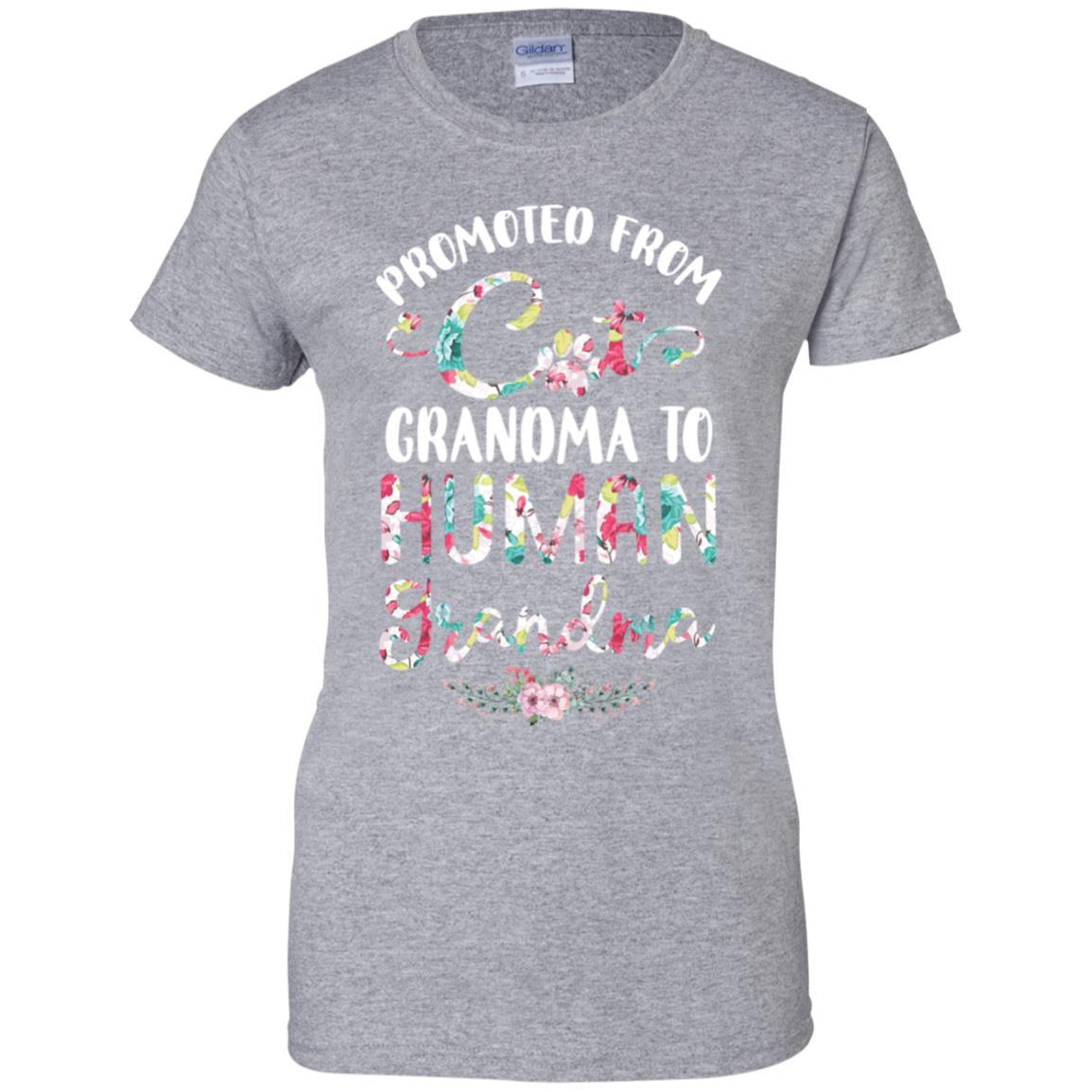 Floral Promoted From Cat Grandma To Human Grandma Gift-T-Shirt & Tank Top-Women's T-Shirt-Sport Grey