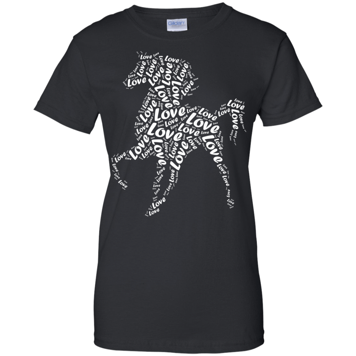 I Love Horse T-Shirt Word Graphic Tee-T-Shirt & Hoodie-Women's T-Shirt-Black