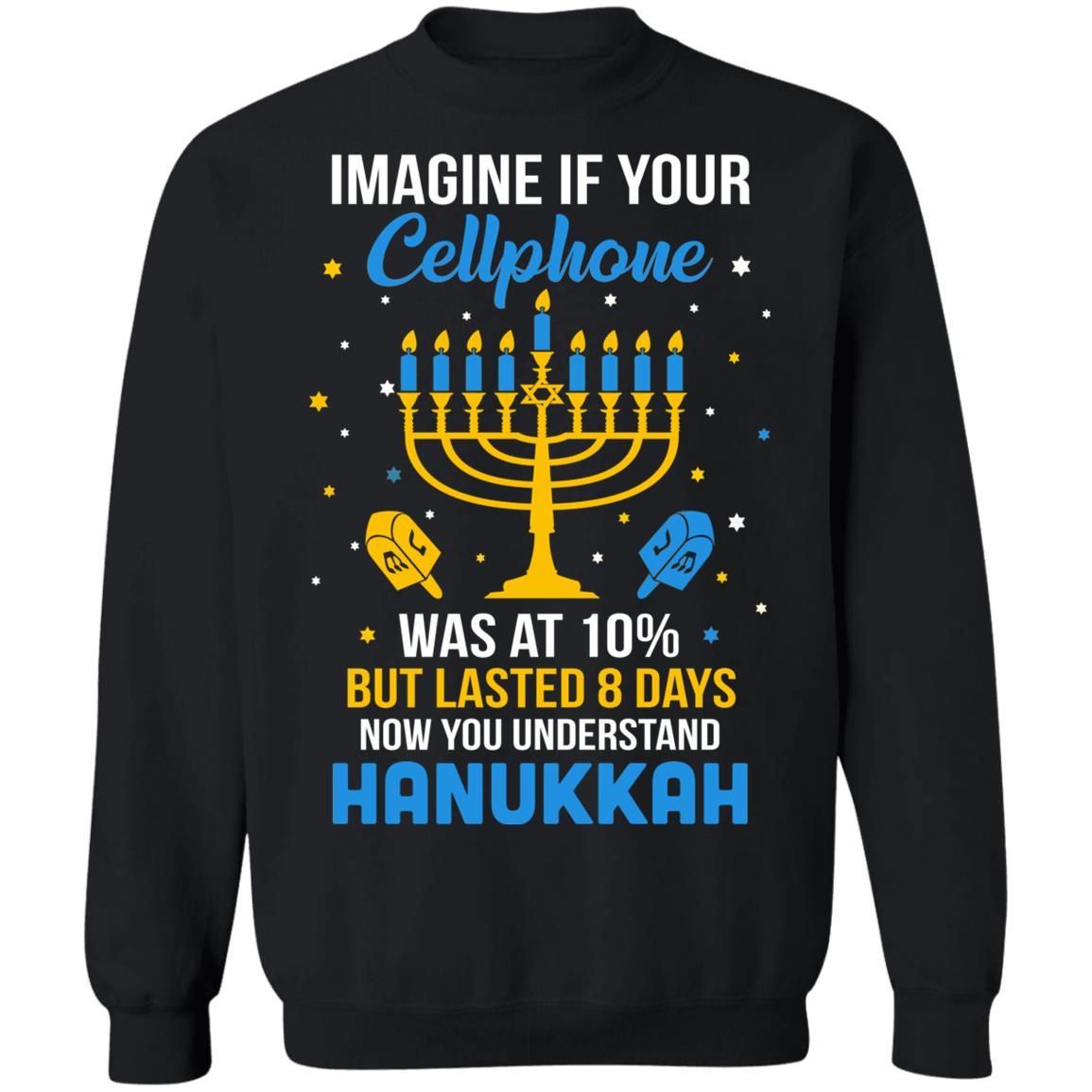 Funny Ugly Hanukkah Chanukah Cellphone Menorah Gifts-T-Shirt & Sweatshirt-Crewneck Sweatshirt-Black