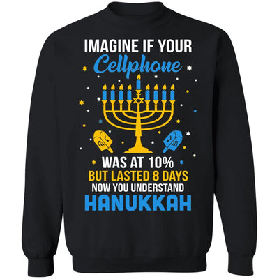 Funny Ugly Hanukkah Chanukah Cellphone Menorah Gifts-T-Shirt & Sweatshirt-Crewneck Sweatshirt-Black