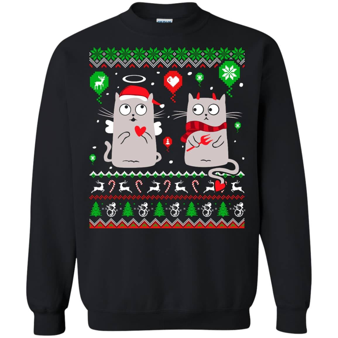 Halo Halo Christmas Cat Lover-T-Shirt & Hoodie-Crewneck Sweatshirt-Black