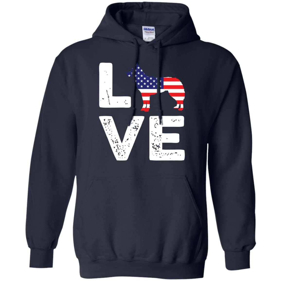 American Flag Dog Husky Love-T-Shirt & Hoodie-Pullover Hoodie-Navy