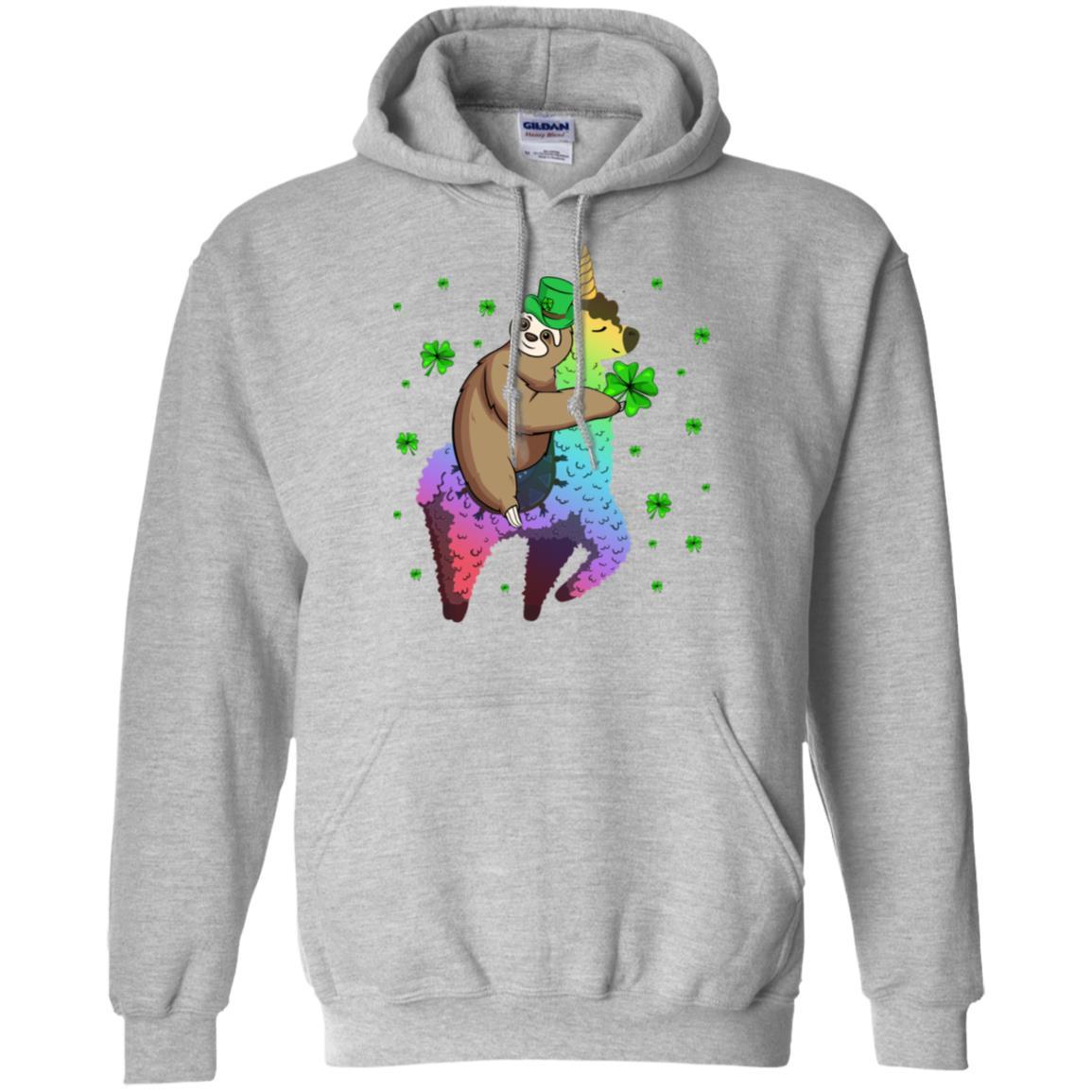 Leprechaun Sloth Riding Llama Unicorn St Patricks Day-T-Shirt & Hoodie-Pullover Hoodie-Sport Grey