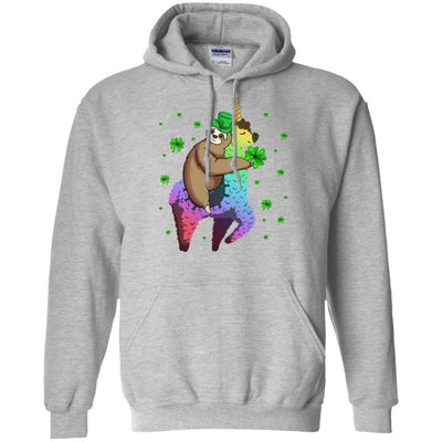 Leprechaun Sloth Riding Llama Unicorn St Patricks Day-T-Shirt & Hoodie-Pullover Hoodie-Sport Grey