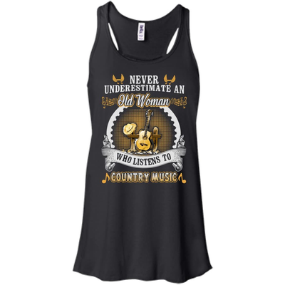 An Old Woman Listen To Country Music-T-Shirt & Hoodie-Women's Flowy Racerback Tank-Black
