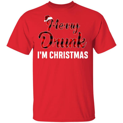 Red Plaid Xmas Drinking Wine Merry Drunk I'm Christmas-T-Shirt & Sweatshirt-Classic T-Shirt-Red