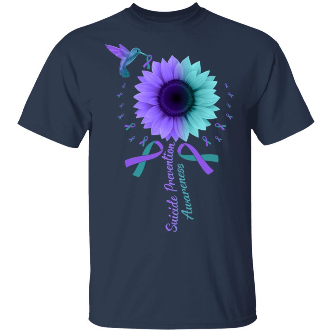 Hummingbird Sunflower Suicide Prevention Awareness-T-Shirt & Hoodie-Classic T-Shirt-Navy