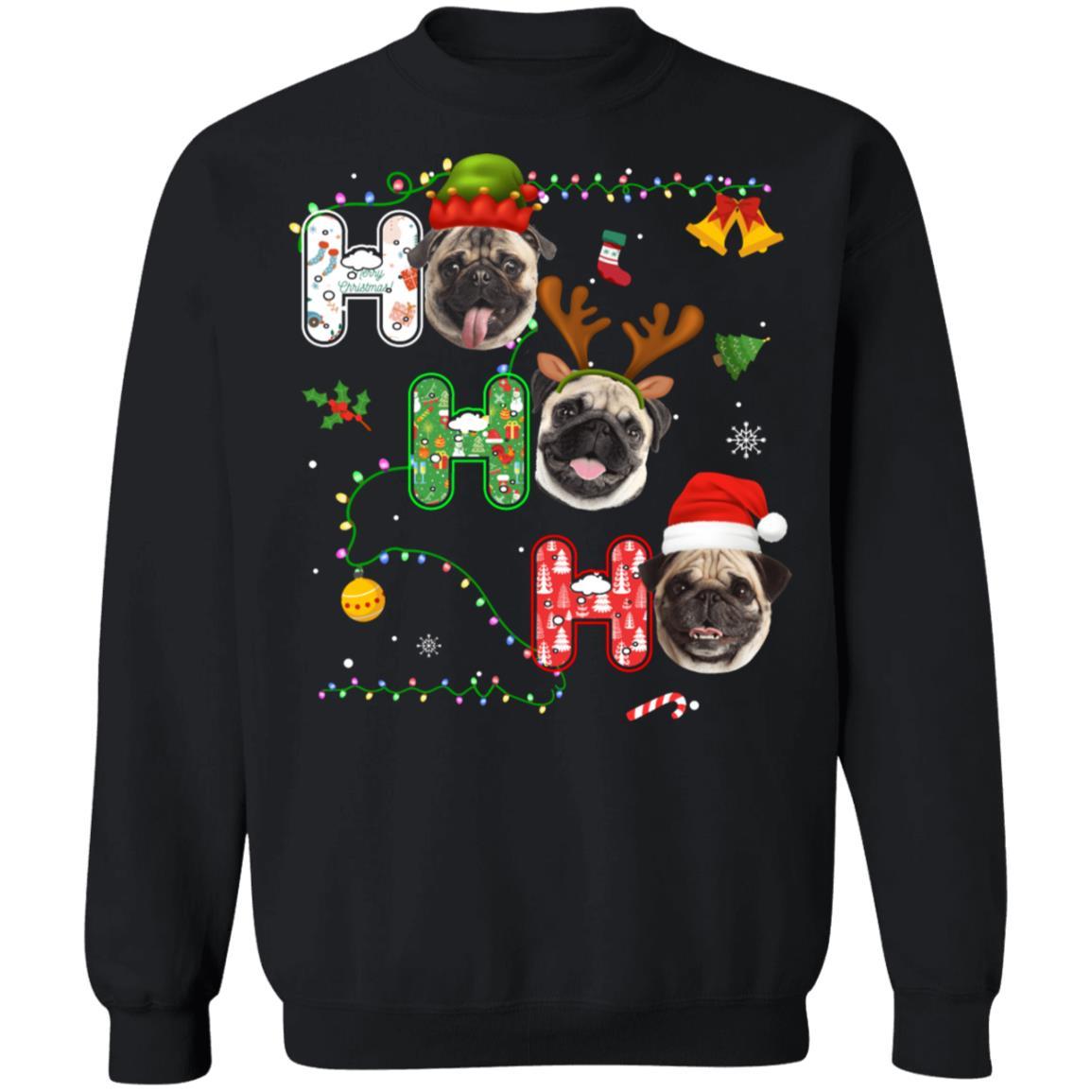 Christmas Ho Ho Ho Pug Lover Funny Xmas Gift-T-Shirt & Sweatshirt-Crewneck Sweatshirt-Black