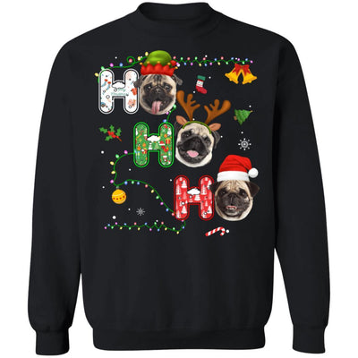 Christmas Ho Ho Ho Pug Lover Funny Xmas Gift-T-Shirt & Sweatshirt-Crewneck Sweatshirt-Black