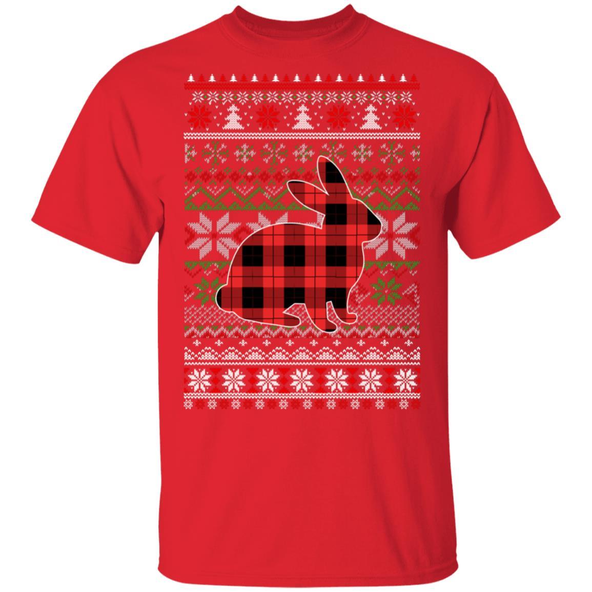 Rabbit Red Plaid Ugly Christmas Sweater Funny Gifts-T-Shirt & Sweatshirt-Classic T-Shirt-Red