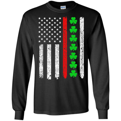 Thin Red Line Shamrock Irish St Patricks Day Fireman-T-Shirt & Hoodie-Long Sleeve T-Shirt-Black
