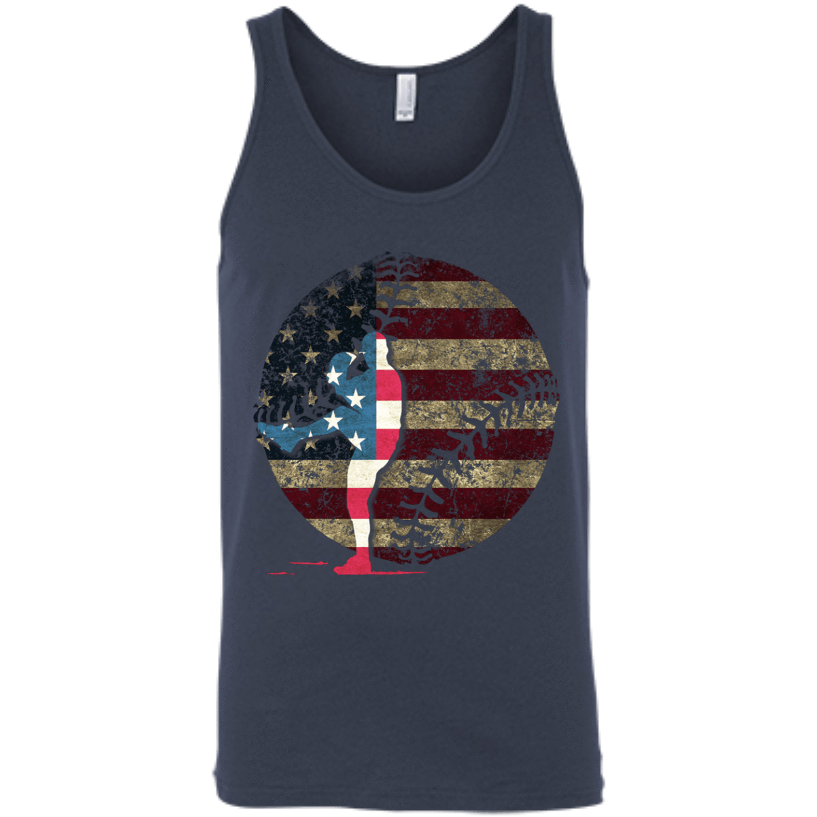 Pitcher Baseball America Flag-T-Shirt & Hoodie-Unisex Tank-Navy
