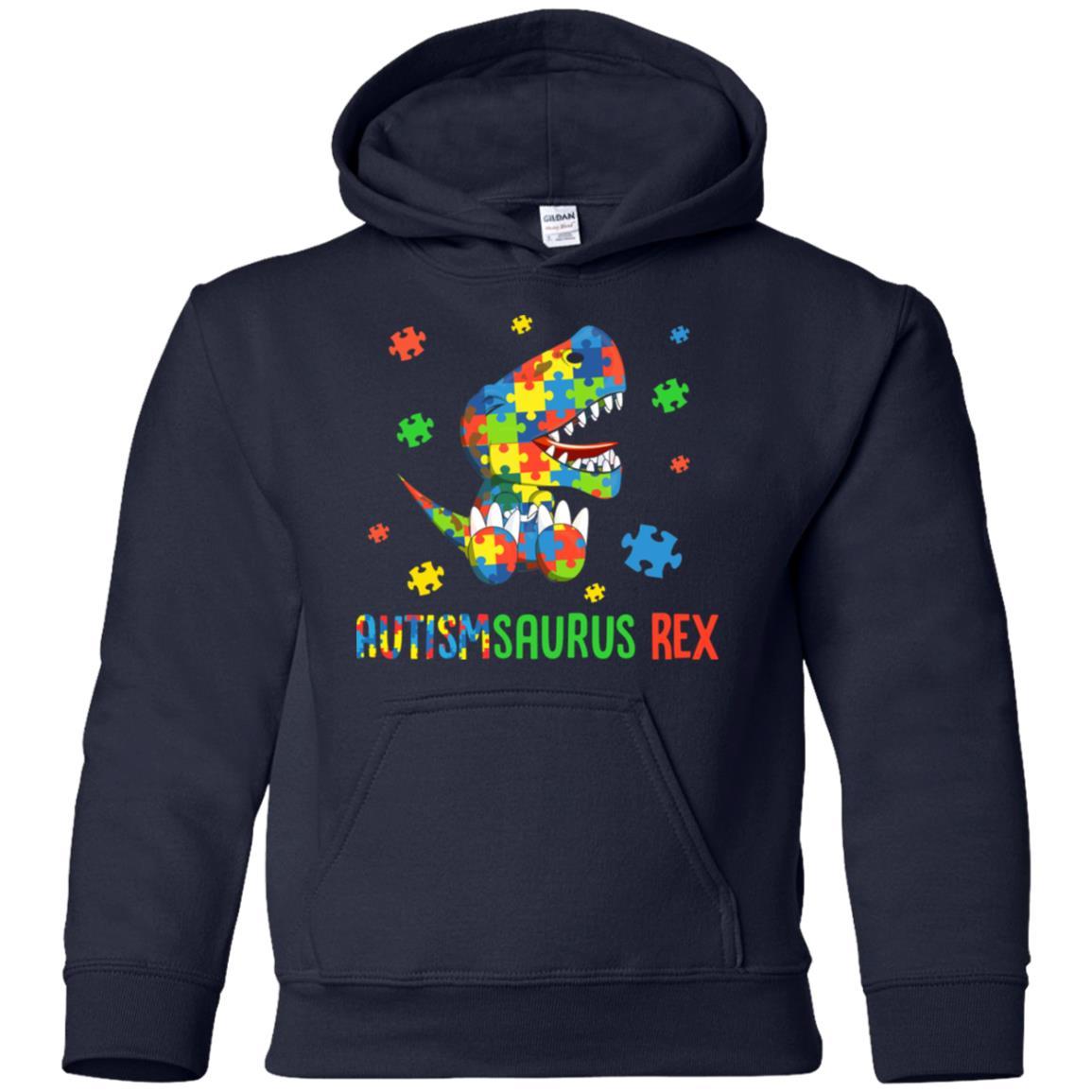 Autismsaurus Rex Autism Dinosaur T-Rex For Kids Youth-Youth Shirt-Youth Pullover Hoodie-Navy