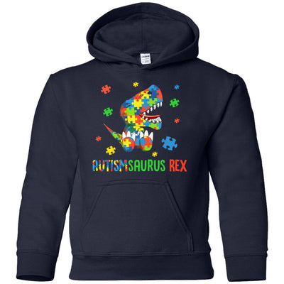 Autismsaurus Rex Autism Dinosaur T-Rex For Kids Youth-Youth Shirt-Youth Pullover Hoodie-Navy