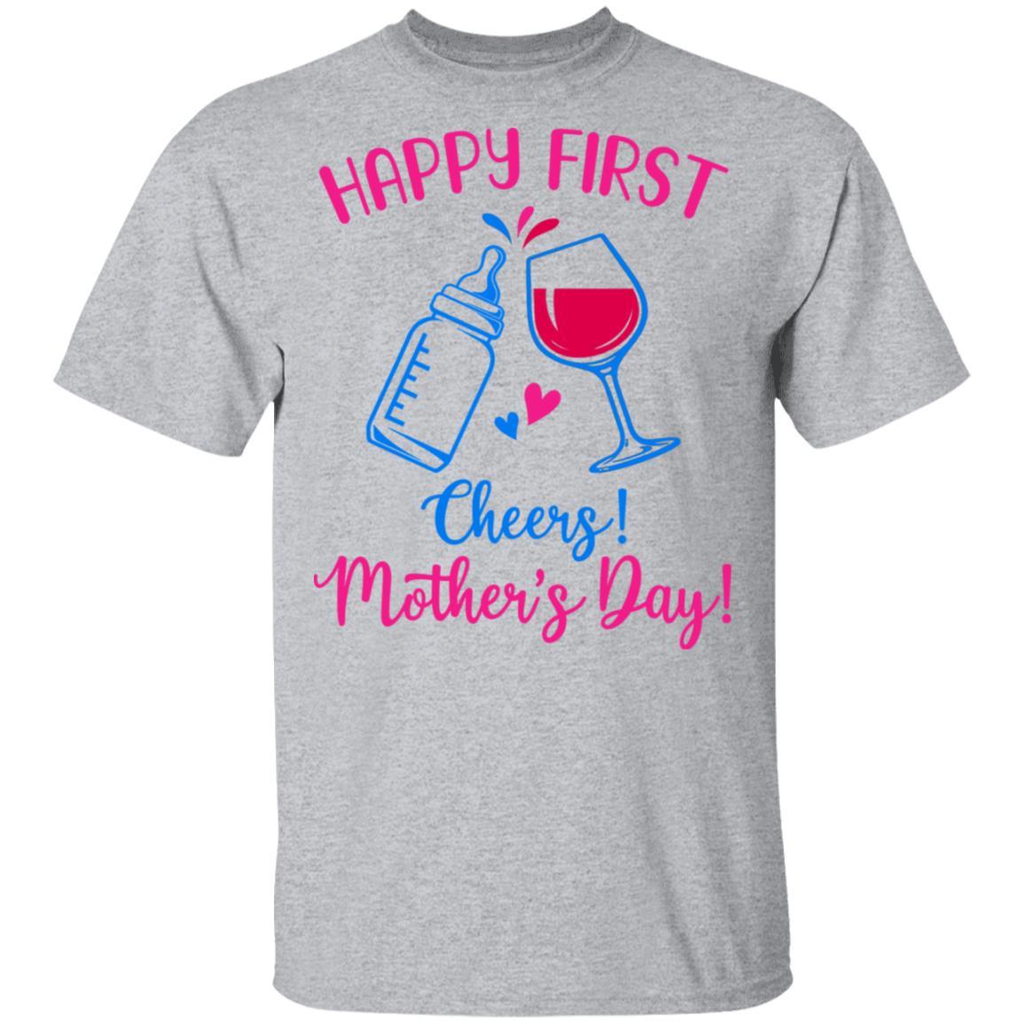 First Mothers Day Mommy Baby Girl Cheers Matching-T-Shirt & Tank Top-Classic T-Shirt-Sport Grey