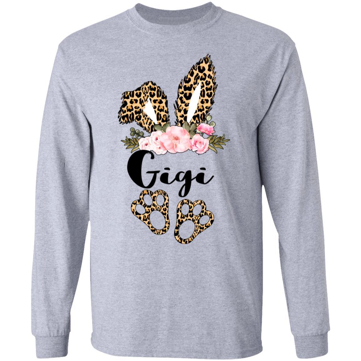 Flower Leopard Bunny Gigi Easter Day Women Gifts-T-Shirt & Hoodie-Long Sleeve T-Shirt-Sport Grey