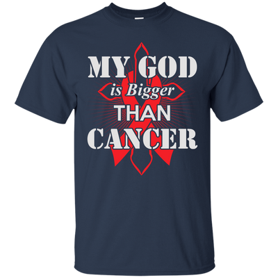 My God Is Bigger Than Cancer Red Awareness Ribbon-T-Shirt & Hoodie-Classic T-Shirt-Navy