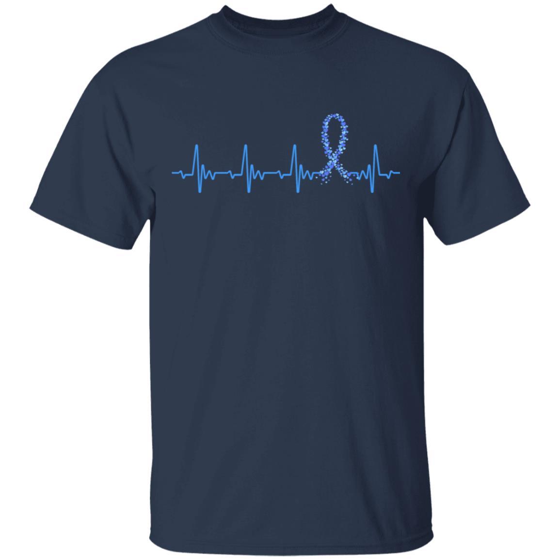 Colon Cancer Awareness Blue Ribbon Heartbeat-T-Shirt & Hoodie-Classic T-Shirt-Navy