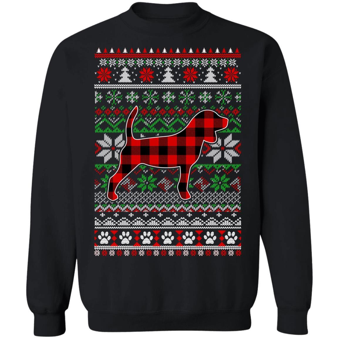 Beagle Red Plaid Ugly Christmas Sweater Gifts-T-Shirt & Sweatshirt-Crewneck Sweatshirt-Black