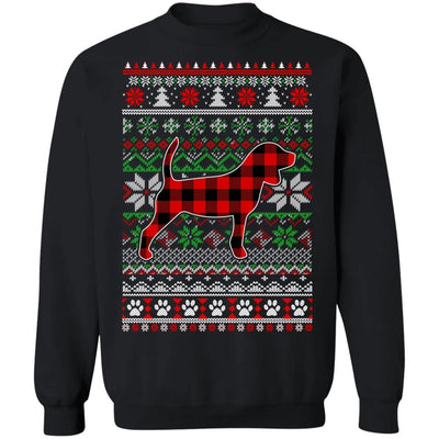 Beagle Red Plaid Ugly Christmas Sweater Gifts-T-Shirt & Sweatshirt-Crewneck Sweatshirt-Black