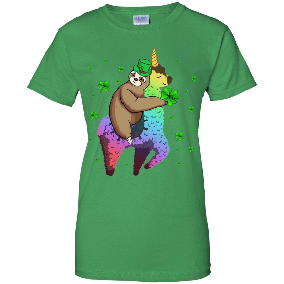 Leprechaun Sloth Riding Llama Unicorn St Patricks Day-T-Shirt & Hoodie-Women's T-Shirt-Irish Green