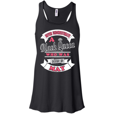 Never Underestimate A Black Queen Who Was Born In May-T-Shirt & Hoodie-Women's Flowy Racerback Tank-Black