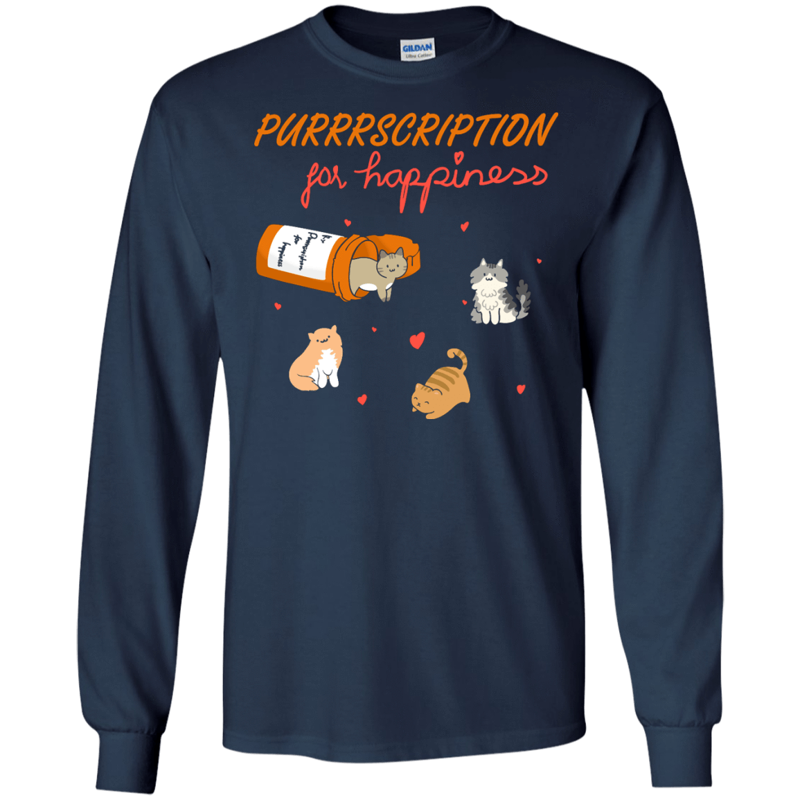 Purrrscription For Happiness-T-Shirt & Hoodie-Long Sleeve T-Shirt-Navy