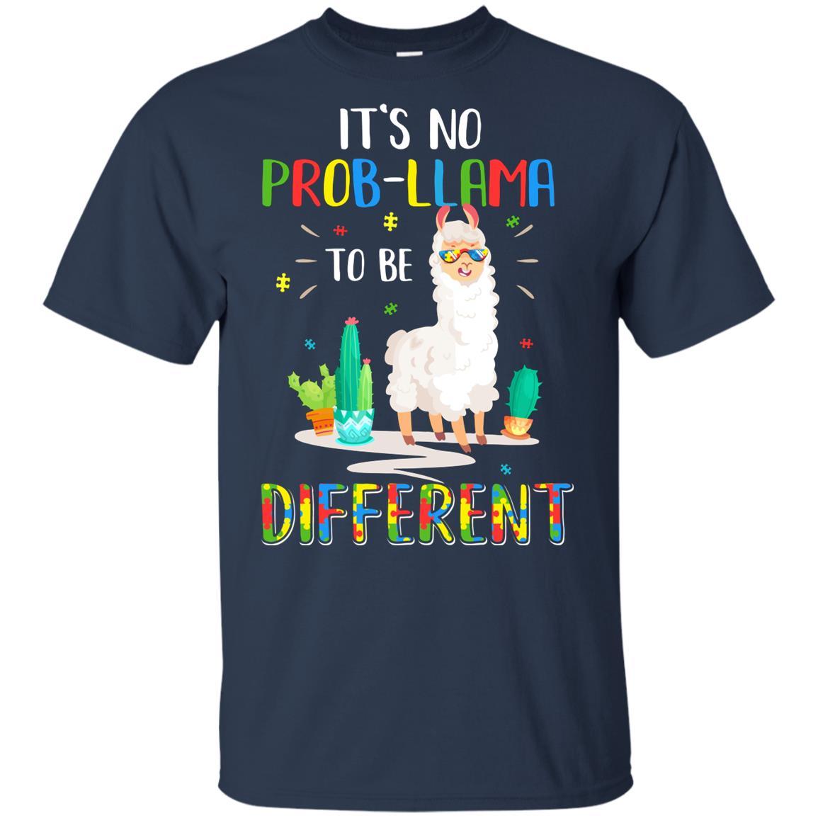 No Prob Llama To Be Different Llama Autism Awareness Gift Youth-Youth Shirt-Youth T-Shirt-Navy