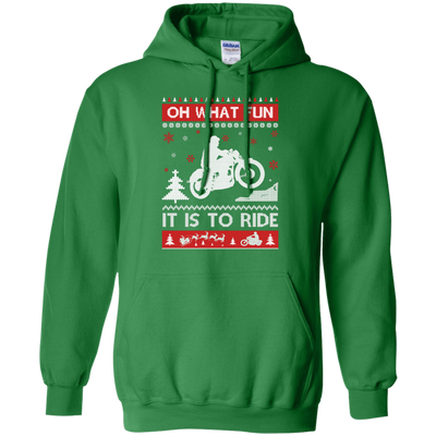 Motorcycle Sweater Christmas Oh What Fun It Is To Ride-T-Shirt & Hoodie-Pullover Hoodie-Irish Green