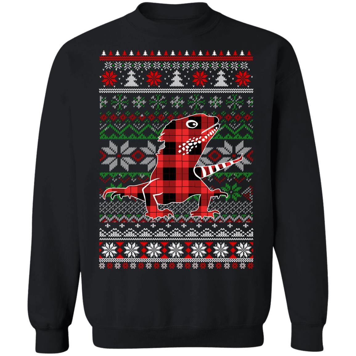 Bearded Dragon Red Plaid Ugly Christmas Sweater Funny Gifts-T-Shirt & Sweatshirt-Crewneck Sweatshirt-Black