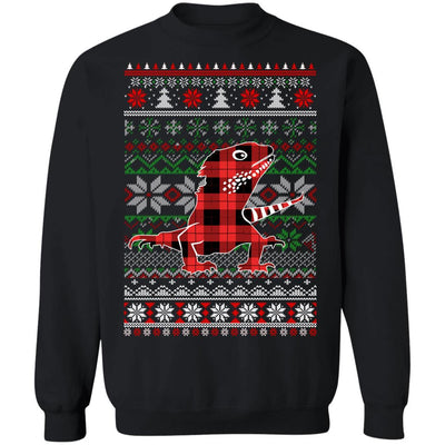 Bearded Dragon Red Plaid Ugly Christmas Sweater Funny Gifts-T-Shirt & Sweatshirt-Crewneck Sweatshirt-Black